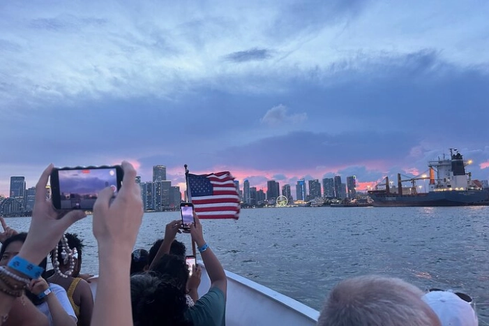 Miami Skyline Couple Champagne Cruise and Millionaire Homes 