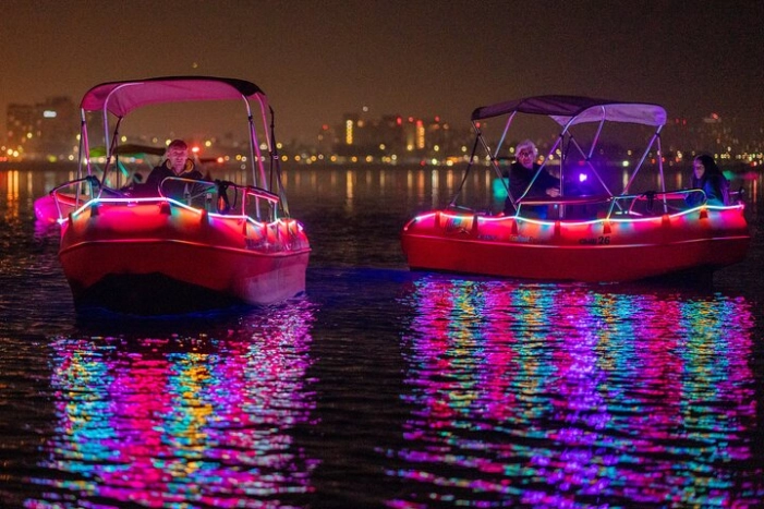 Glow Electric Boat night date experience in San Diego Bay